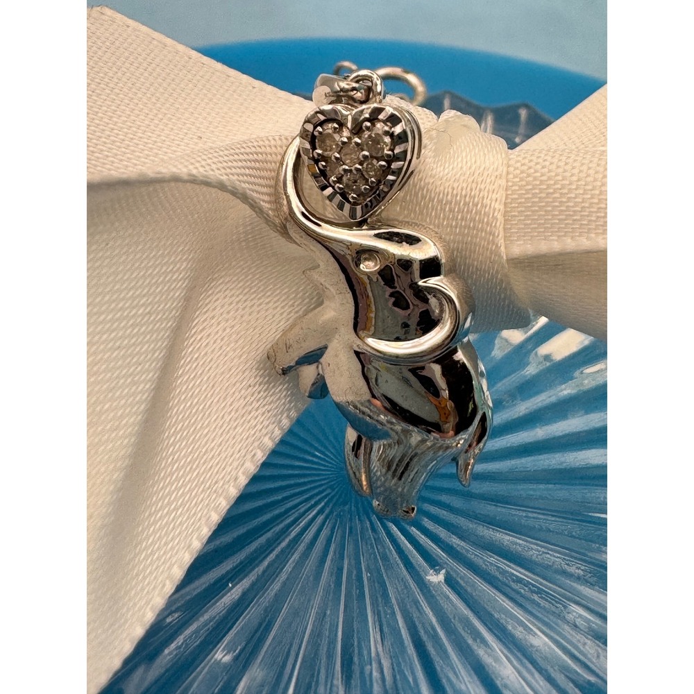Sterling Silver Elephant Heart Diamond Pendant Necklace 0.05ctw
